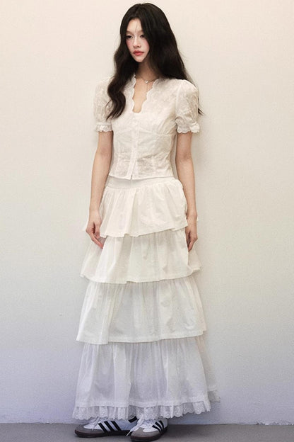 White Tiered Shirt Skirt Set-Up