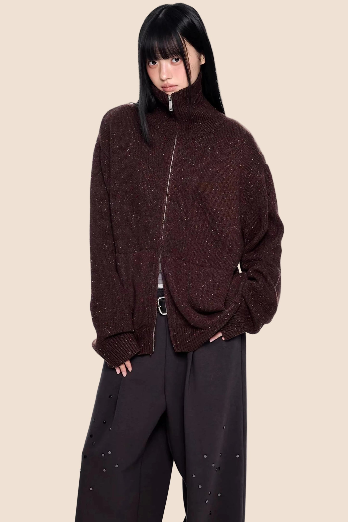 High-Neck Knitted Cardigan