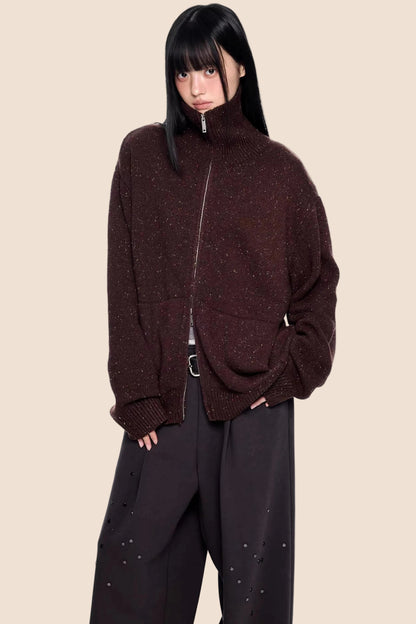 High-Neck Knitted Cardigan