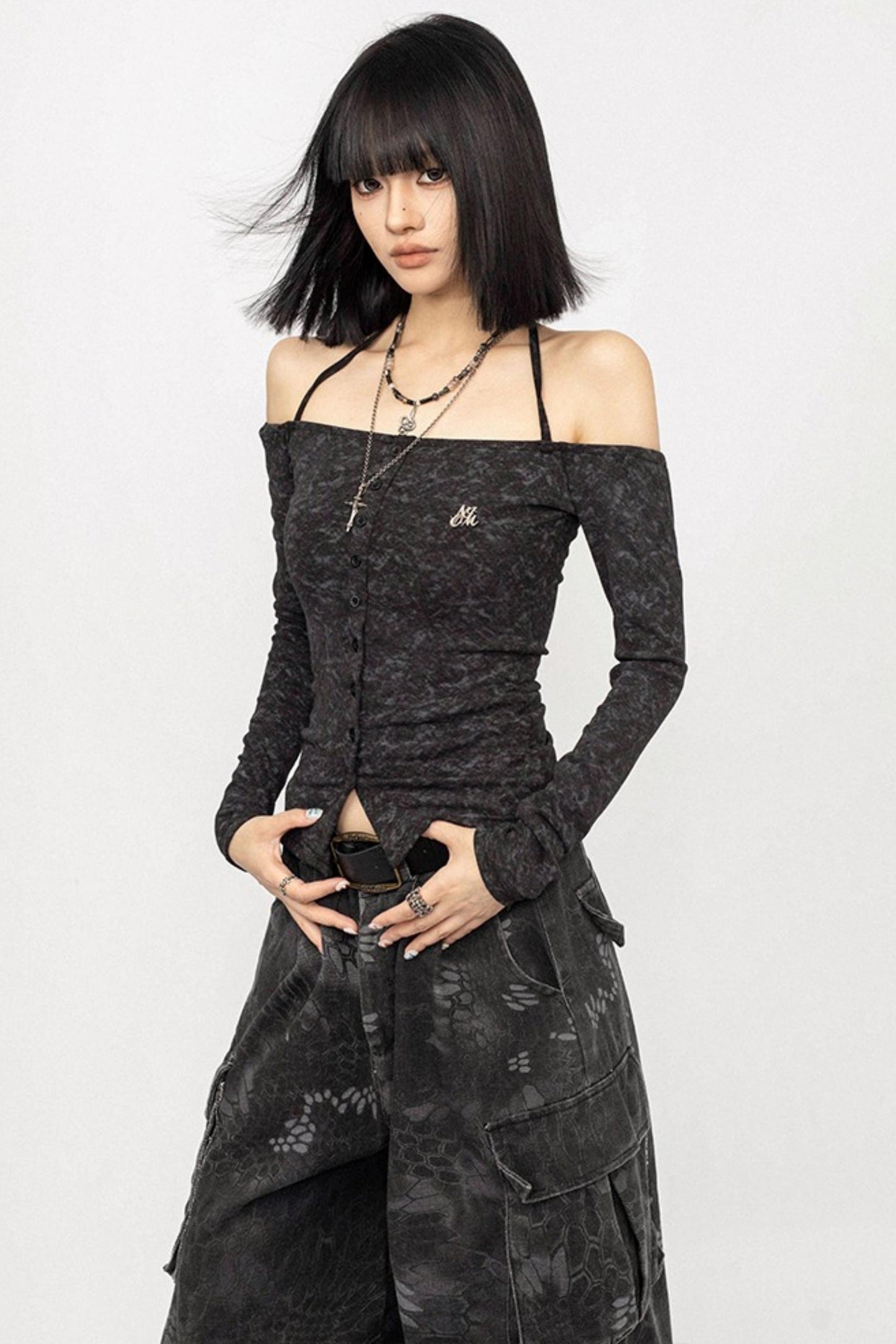 American Spice Girl One-Shoulder Long Sleeve Top