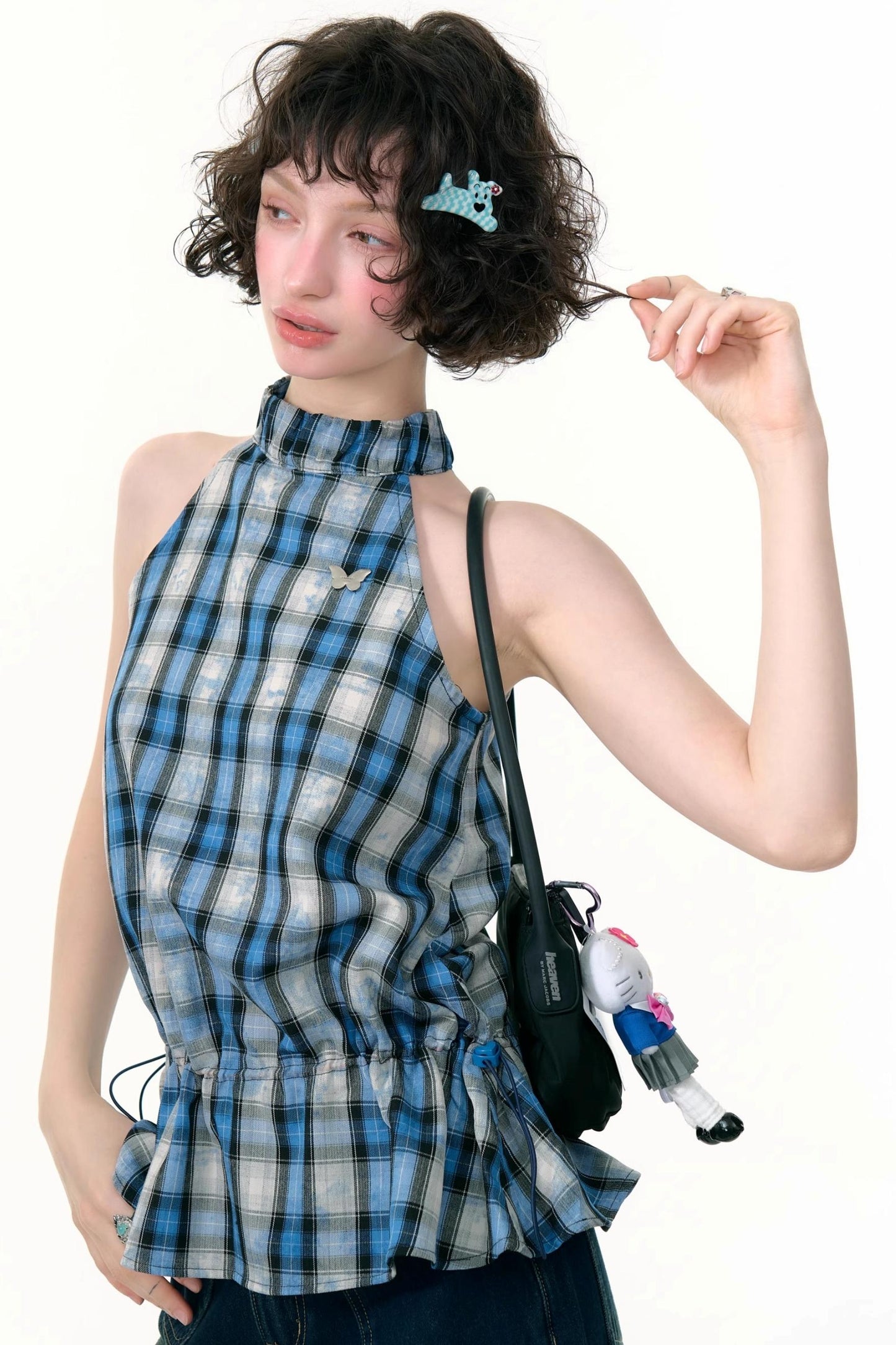 Blue Plaid Halterneck Vest