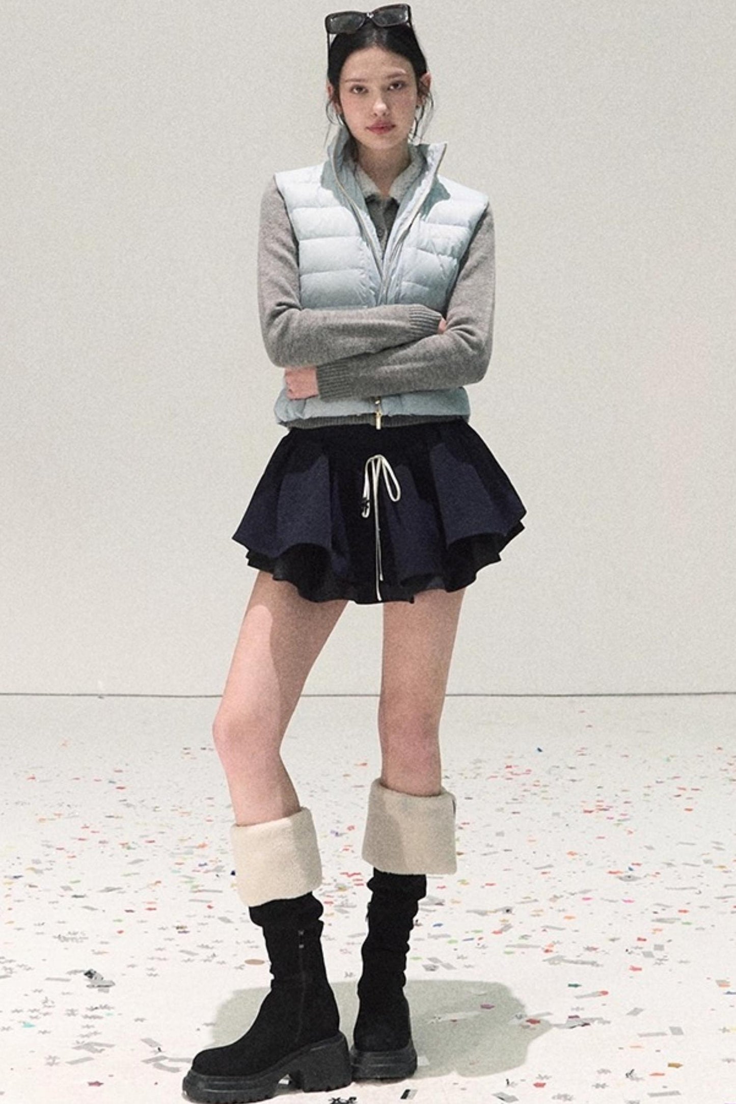 Plaid Color-Blocked A-Line Skirt