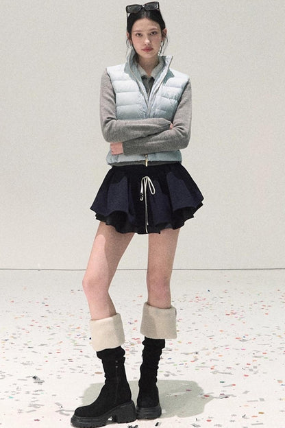 Plaid Color-Blocked A-Line Skirt