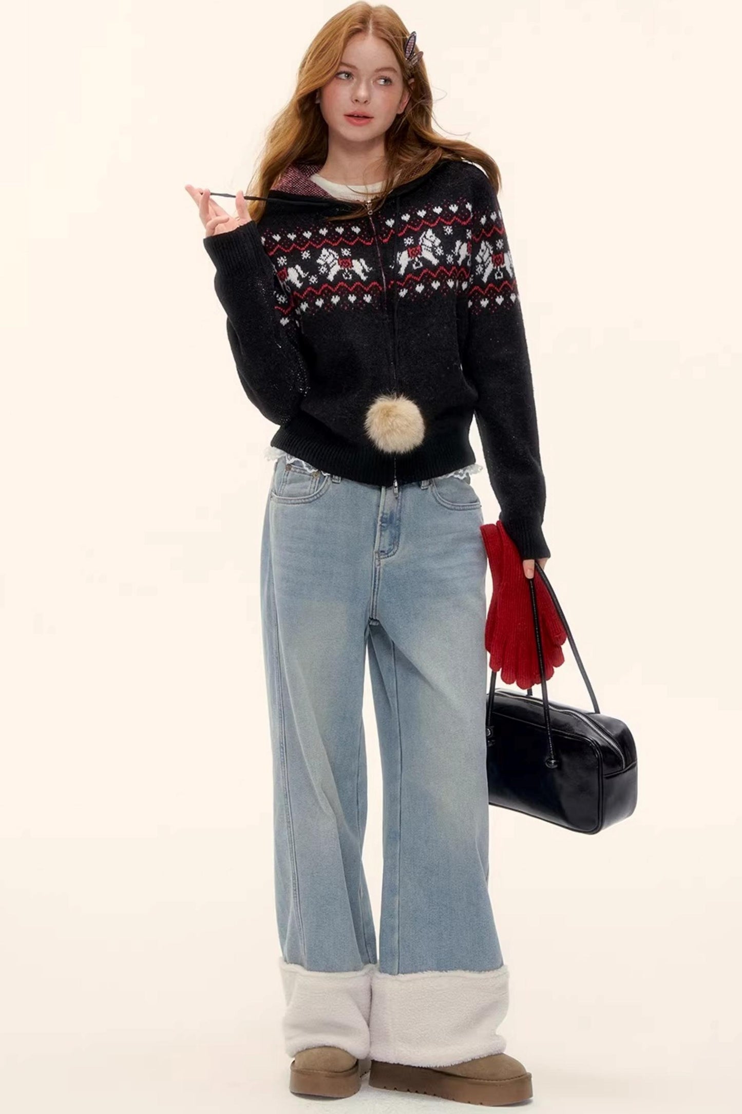 Fleece-Lined Wool Spliced Jeans