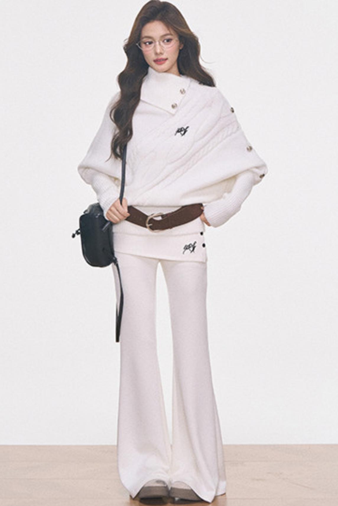 Cable Knit Waist-Cinching Sweater Set-Up