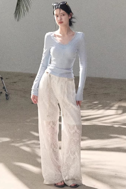 Lace V-Neck Slim-Fit Top