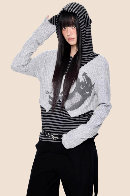 Striped Hooded Knit Sweater
