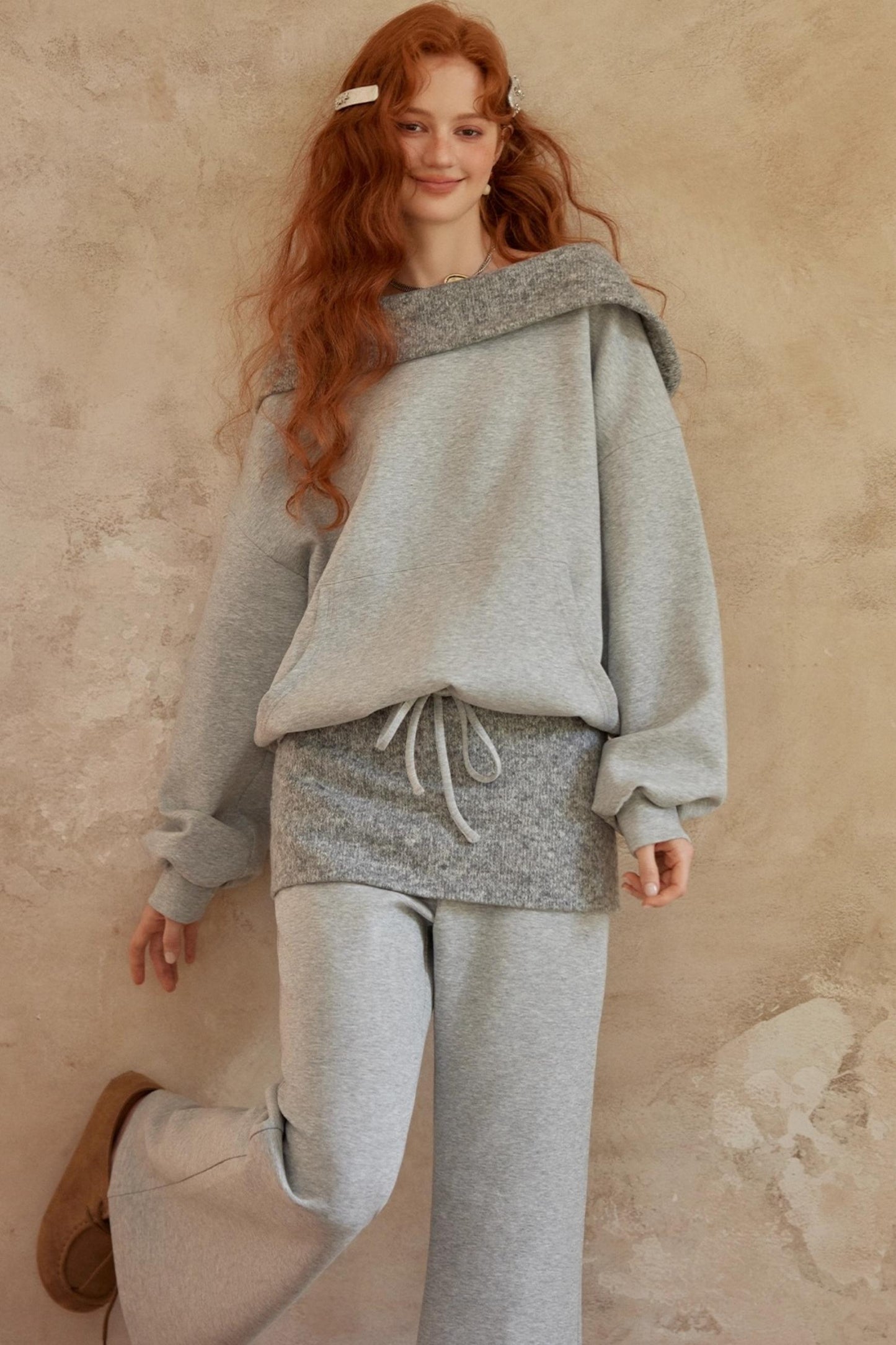 Gray Off-Shoulder Two-Piece Set-Up