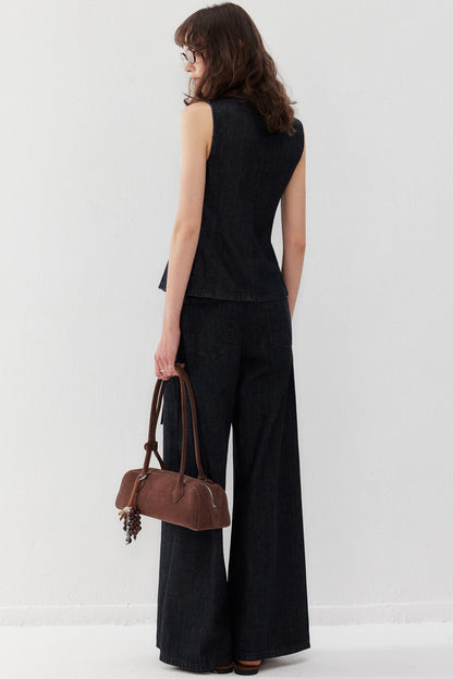 Chic Denim Vest Pants Set-Up