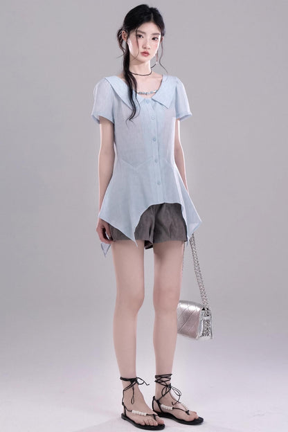 Blue Geometric Short Sleeve Shirt