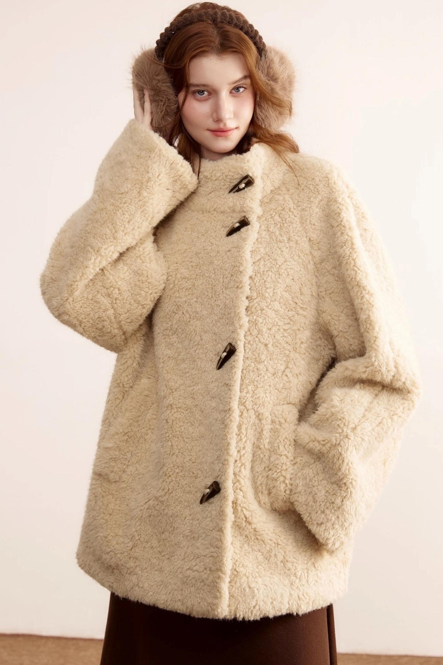Stand-Up Collar Faux Shearling Coat