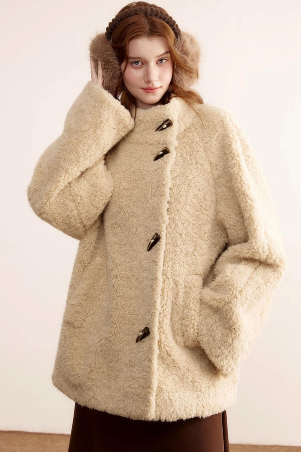 Stand-Up Collar Faux Shearling Coat