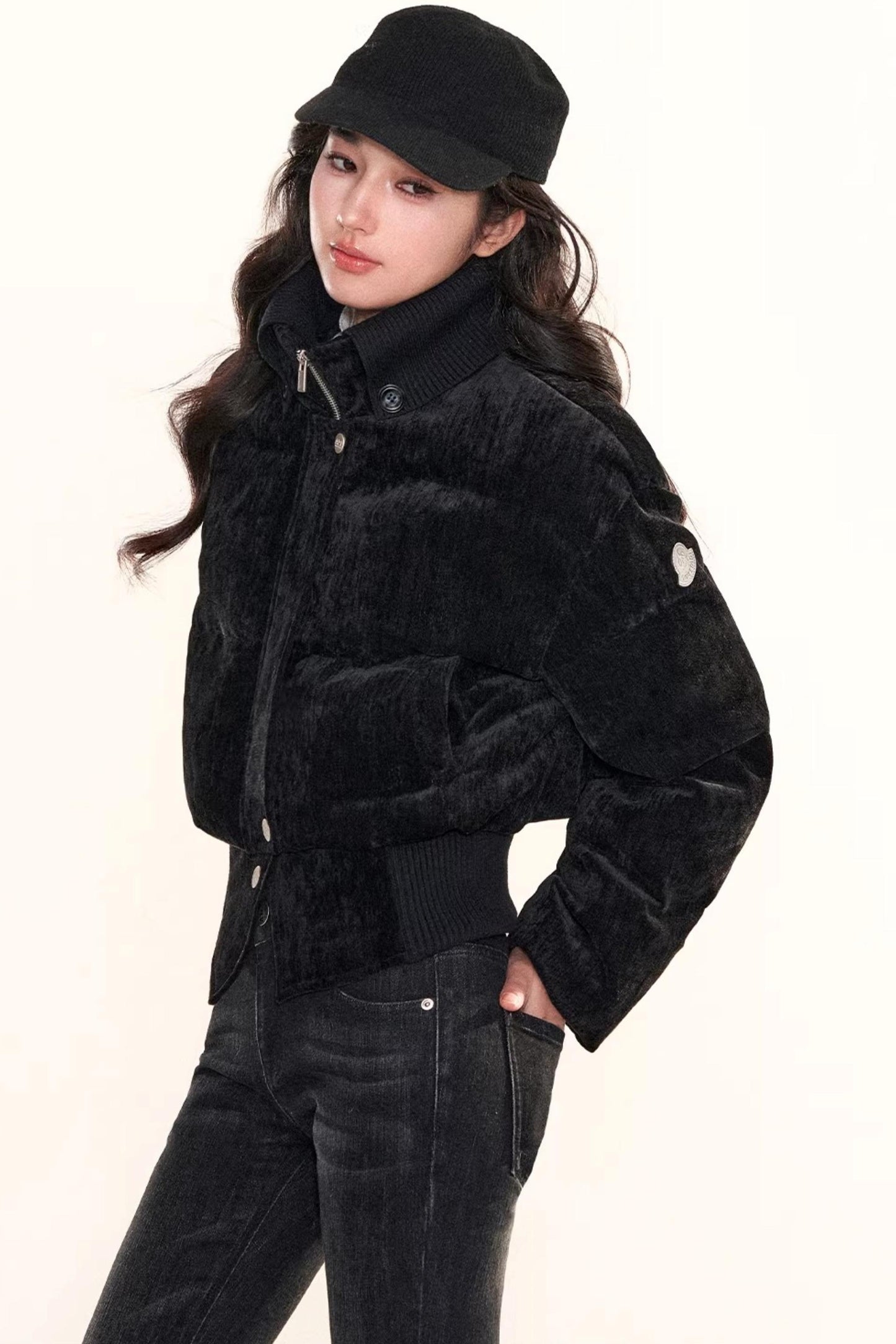 Velvet-Like Ruffle Trim Coat