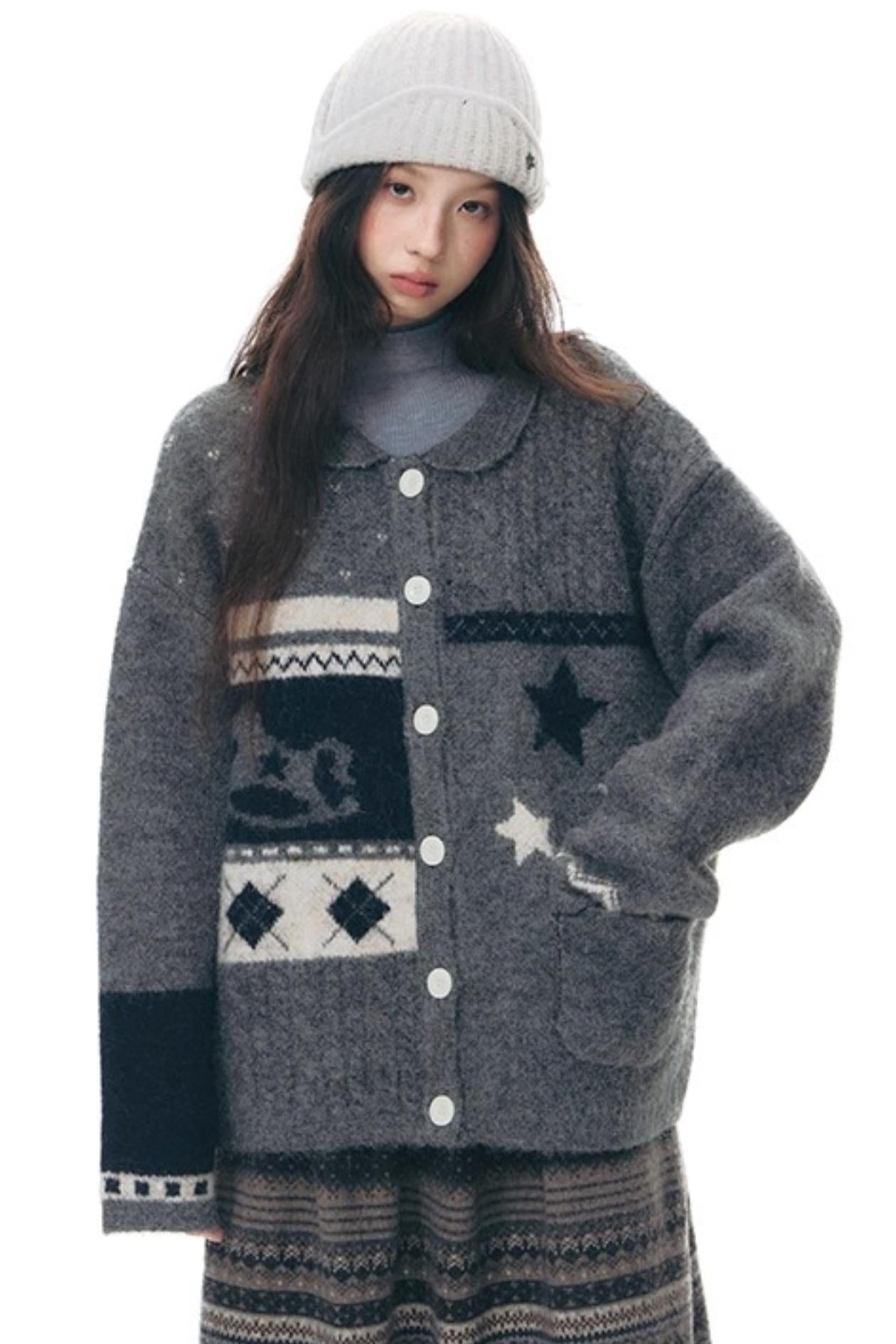 Doll Collar Knitted Cardigan