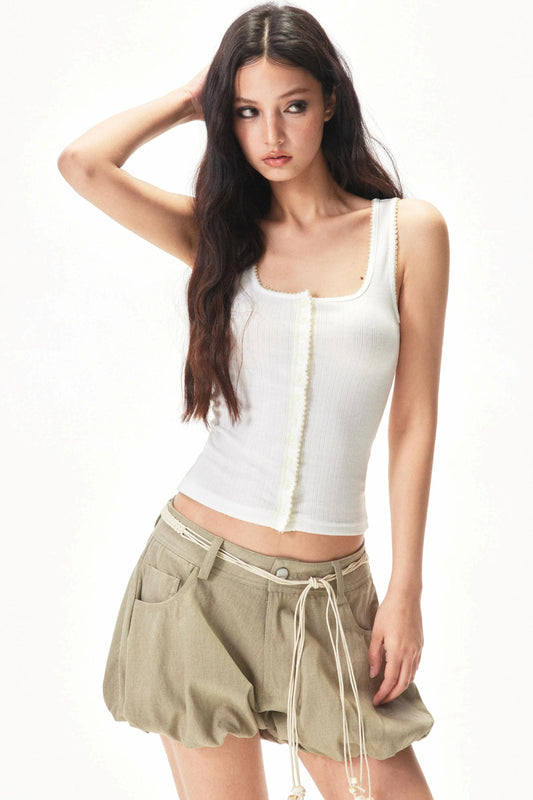 Contrasting Lace Knit Vest