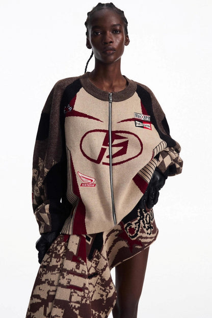 Elements Zip Contrast Knit Top