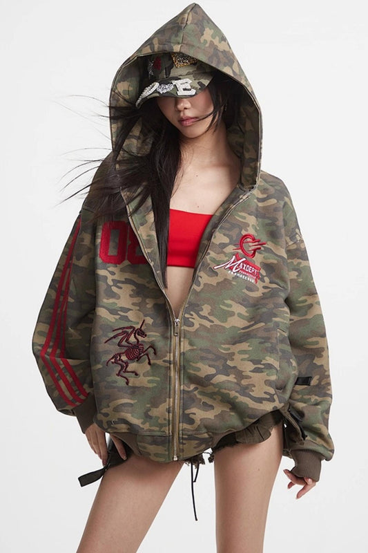 Camouflage Hooded Zip Jacket