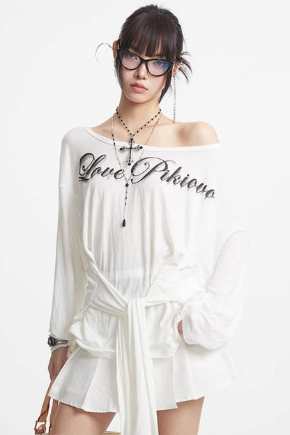 Shoulder Black White Long Sleeve Top