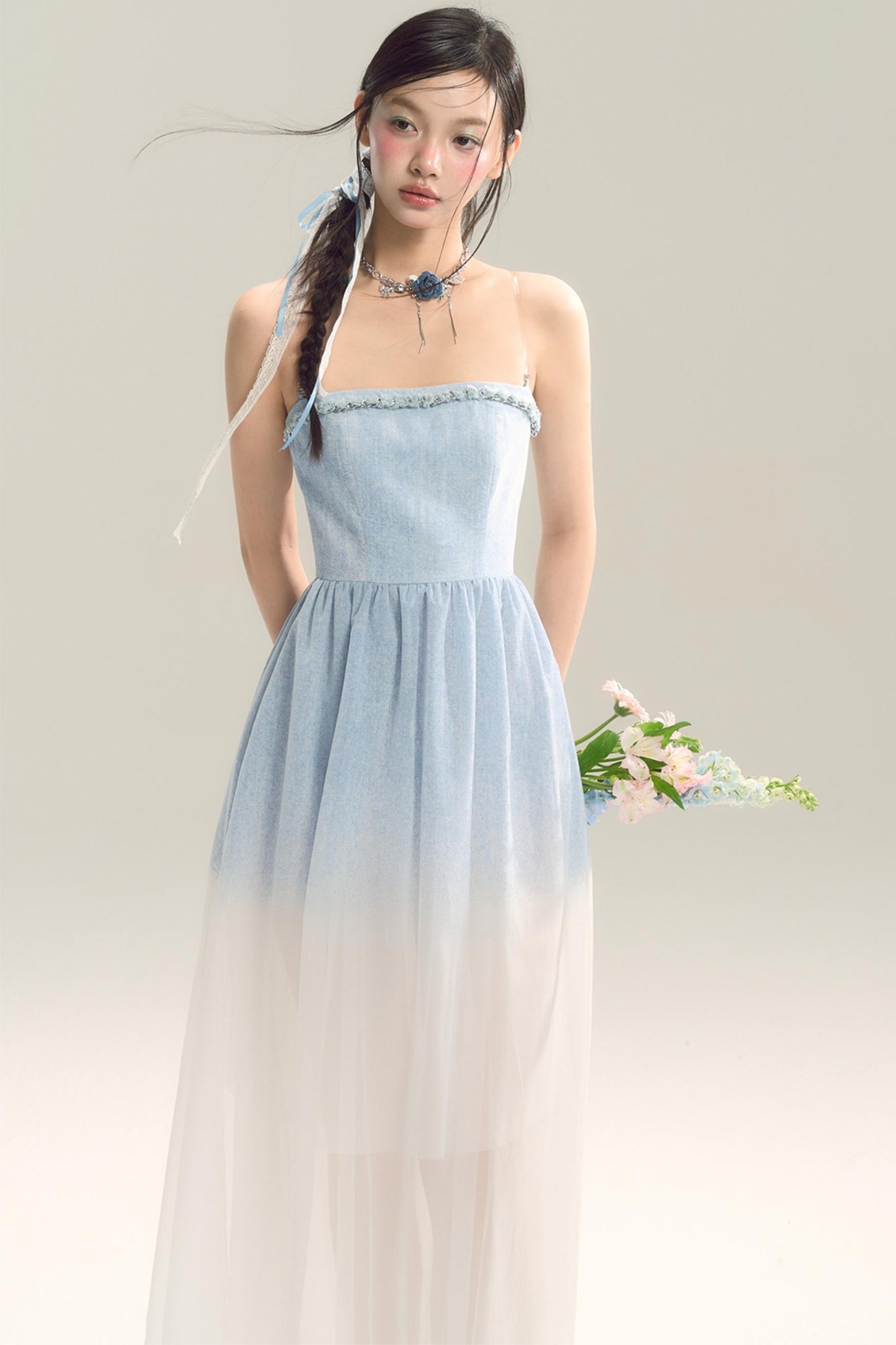 Robe jupe longue dégradé bleu