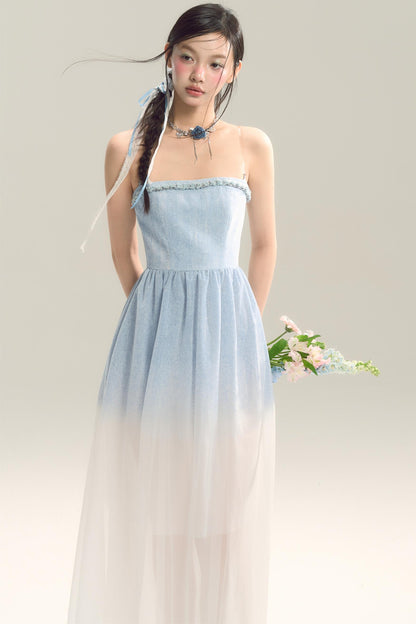 Robe jupe longue dégradé bleu