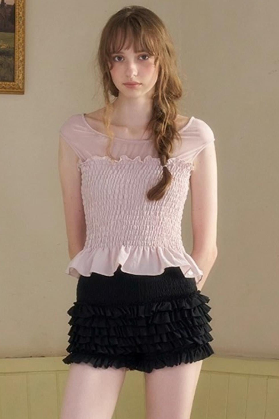 Sweet Mark Lace Short Sleeves Top