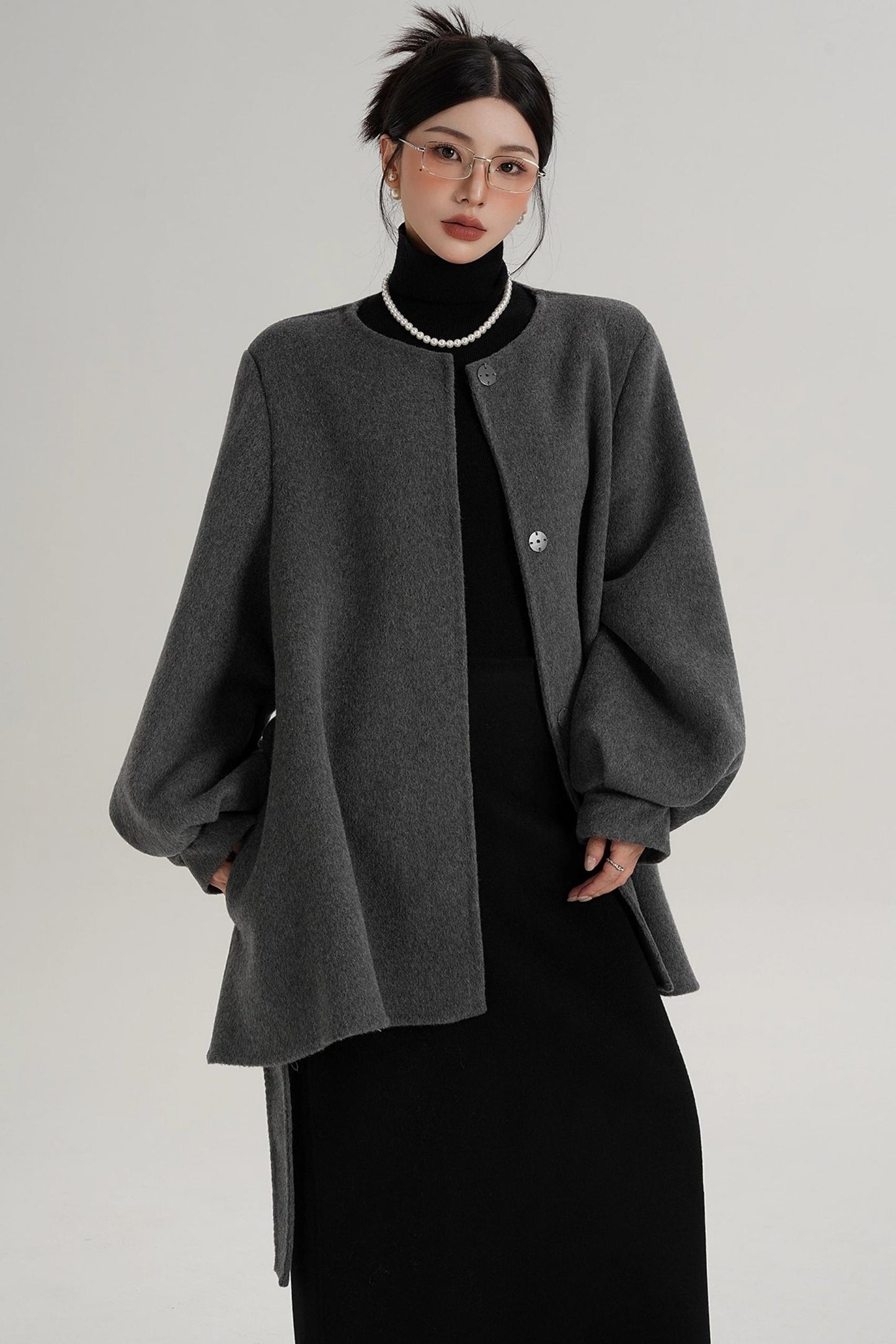 Lantern Sleeve Wool Coat