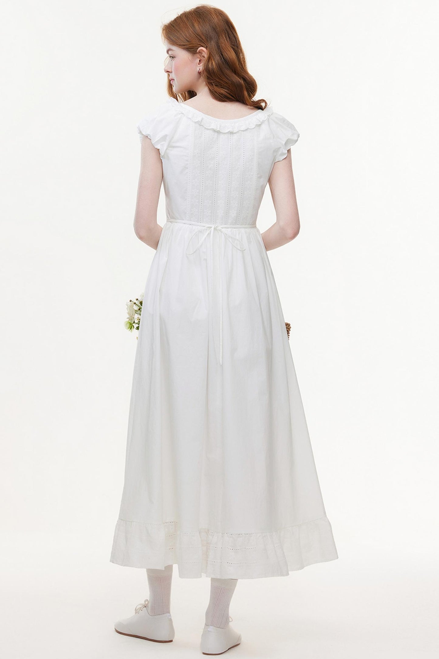 U-Neck White A-Line Dress