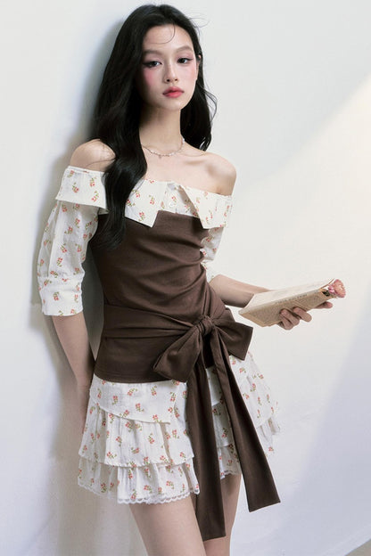 Patchwork Blouse Skirt Set-Up