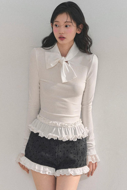 Ruffled Lace Bow Top