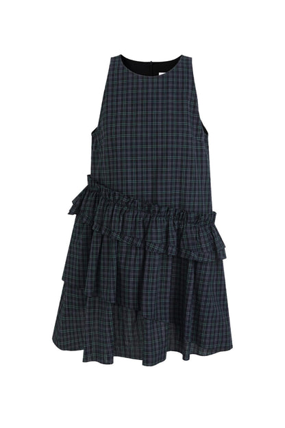 Irregular Plaid Ruffled Vest Dress