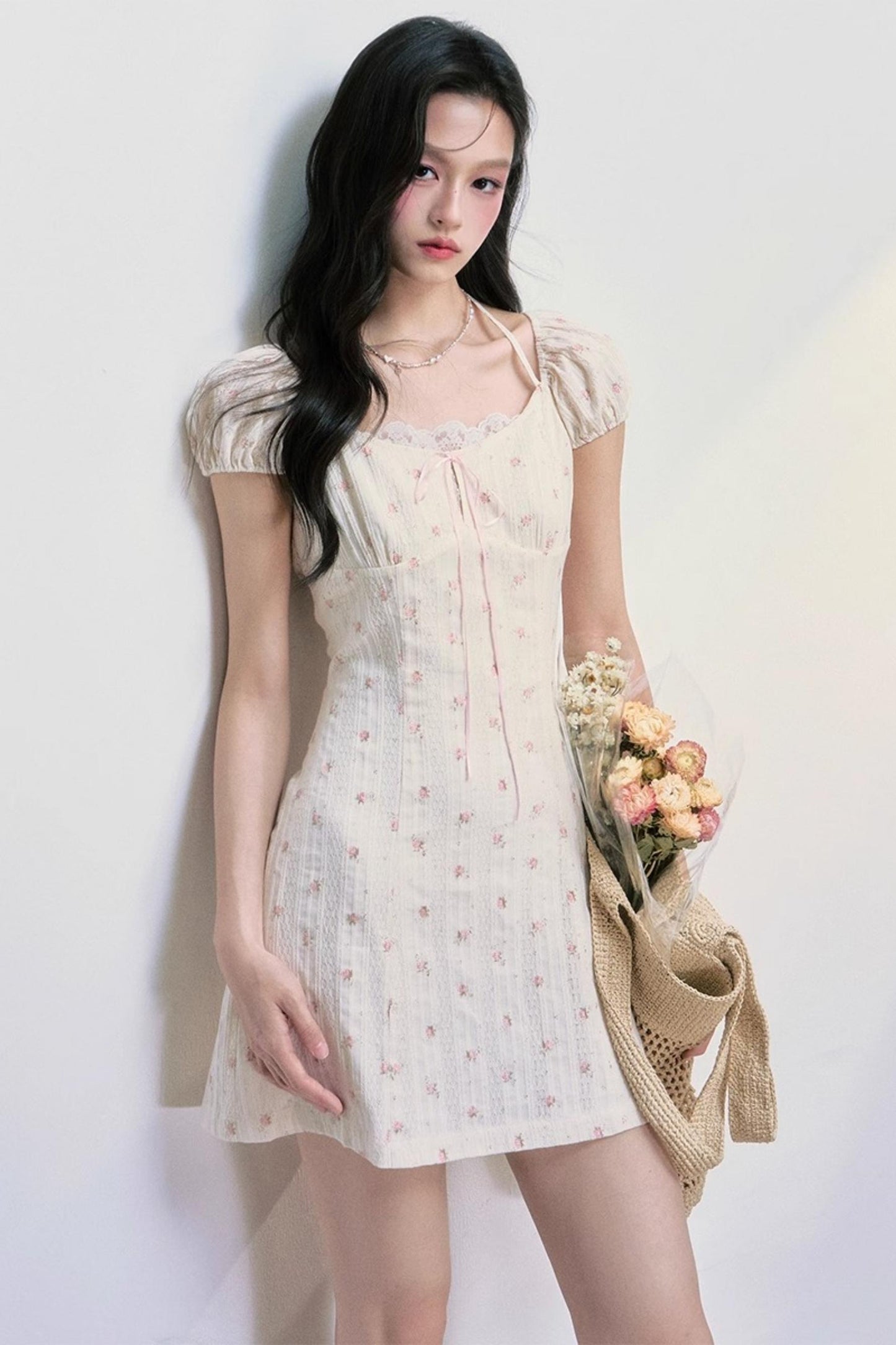 Floral Puff Sleeve Slim Fit Dress