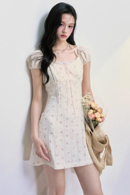 Floral Puff Sleeve Slim Fit Dress