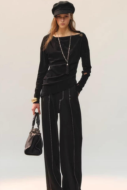 Double Pleated Wide-Leg Pants