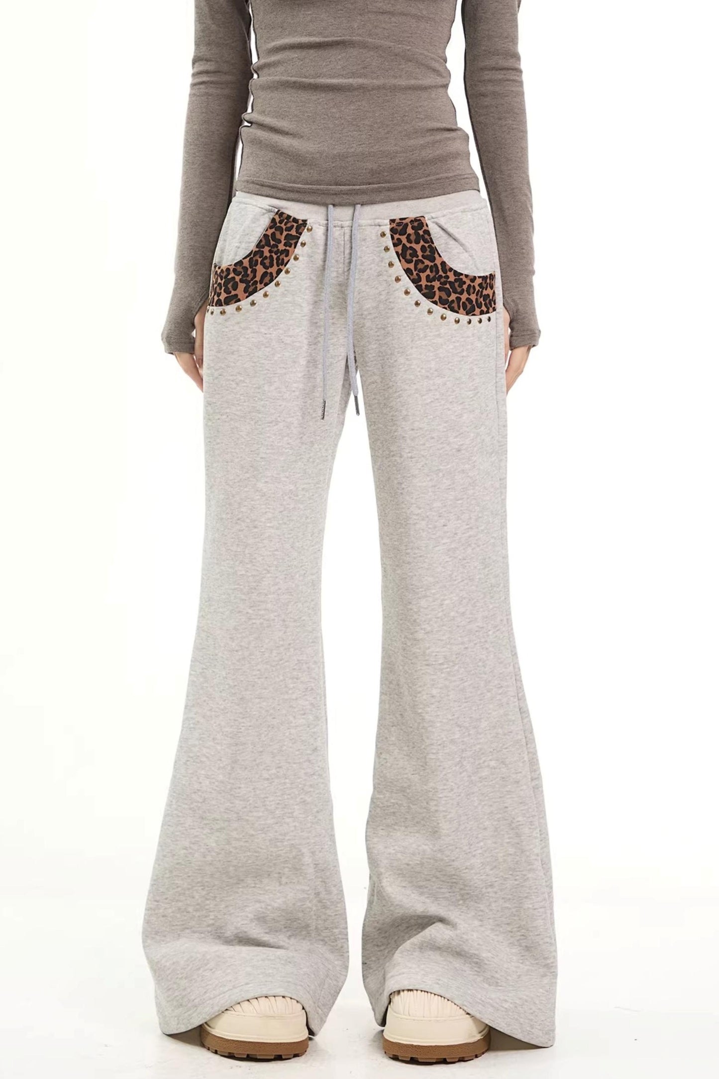 Leopard Print Patchwork Flared Pants
