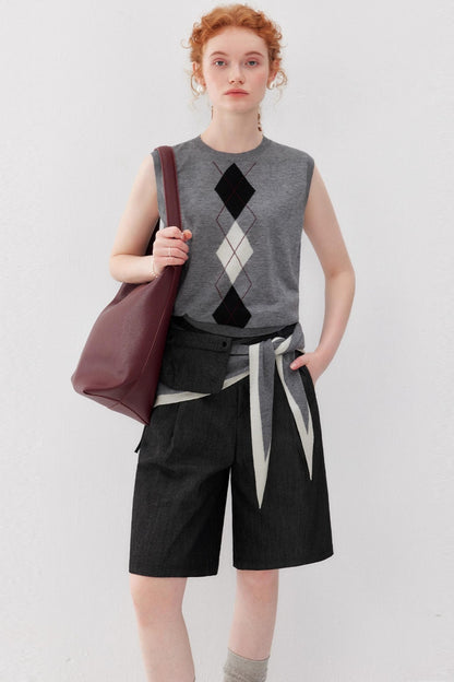 Diamond Checkered Wool Vest