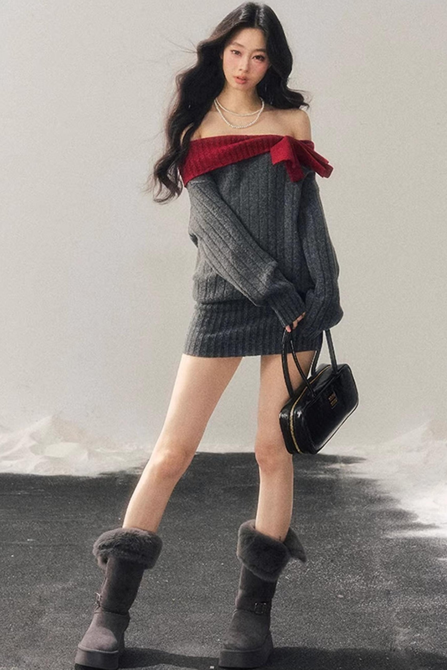 Off-Shoulder American Sweater Dress