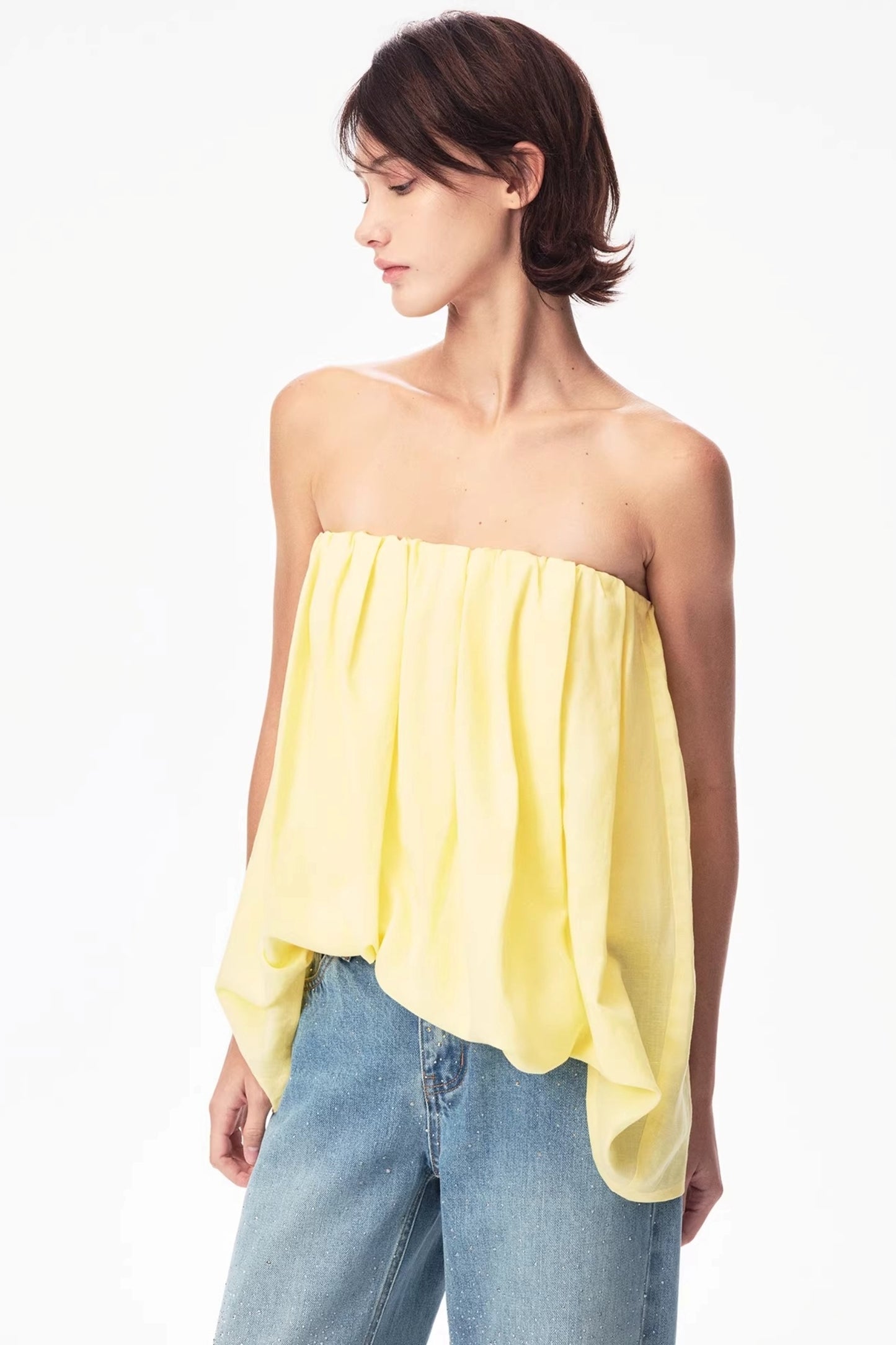 Irregular Elastic Strapless Top
