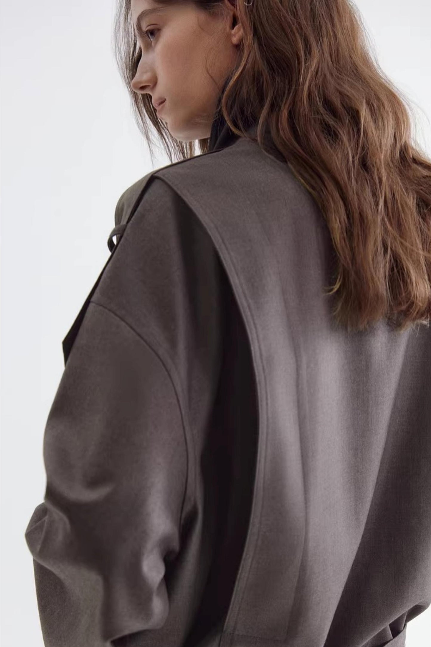 Off-Shoulder Double-Breasted Trench Coat