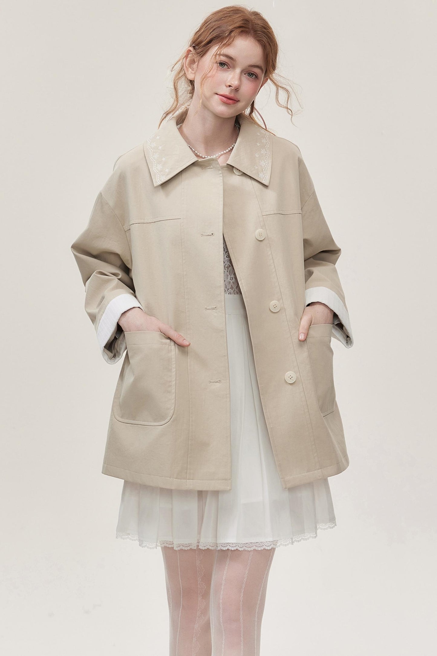 Khaki Embroidered Trench Coat