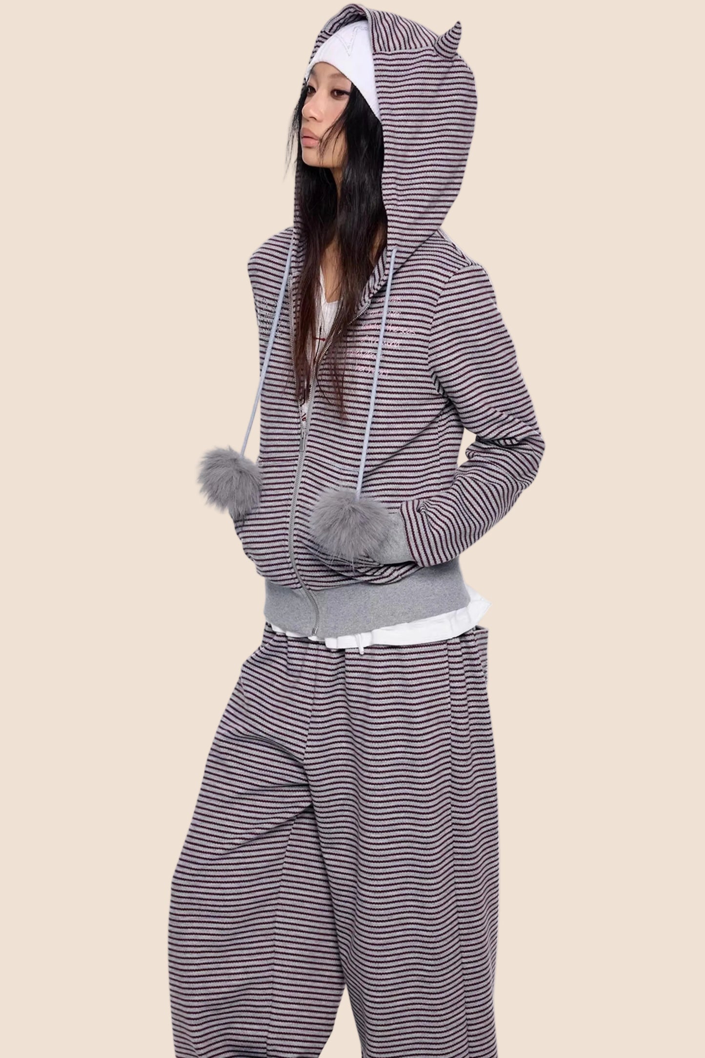 Devil Striped Hooded Jacket Set-Up