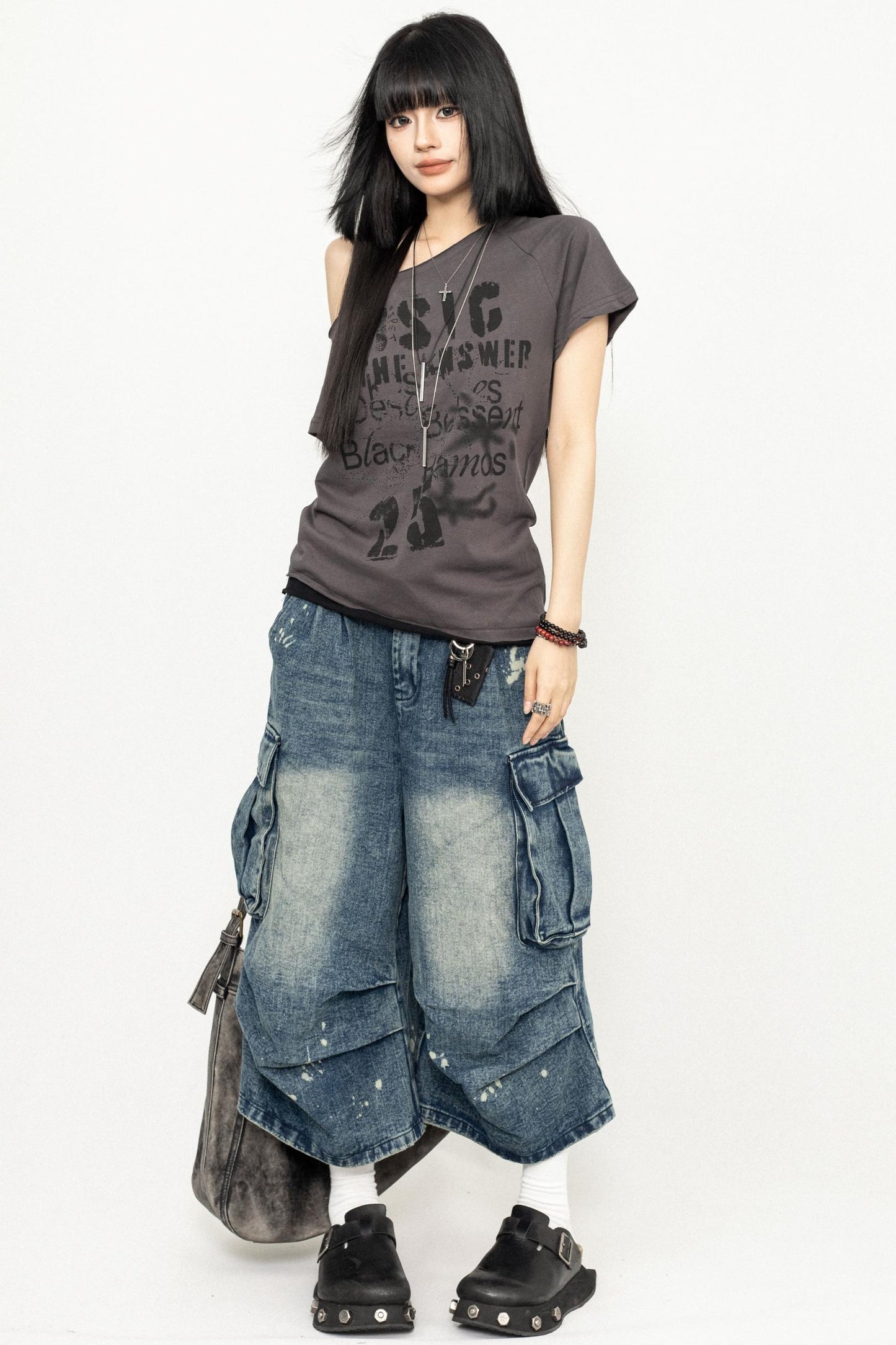 Pleated Denim Culottes Pants