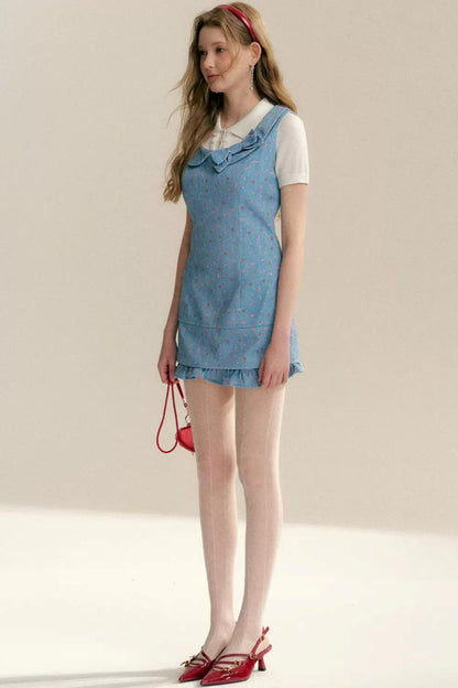 Contrast Floral Bow Collar Dress