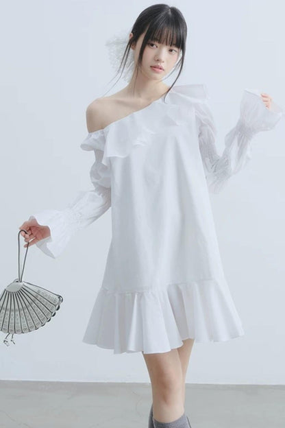 White Ruffled Off-Shoulder Dress