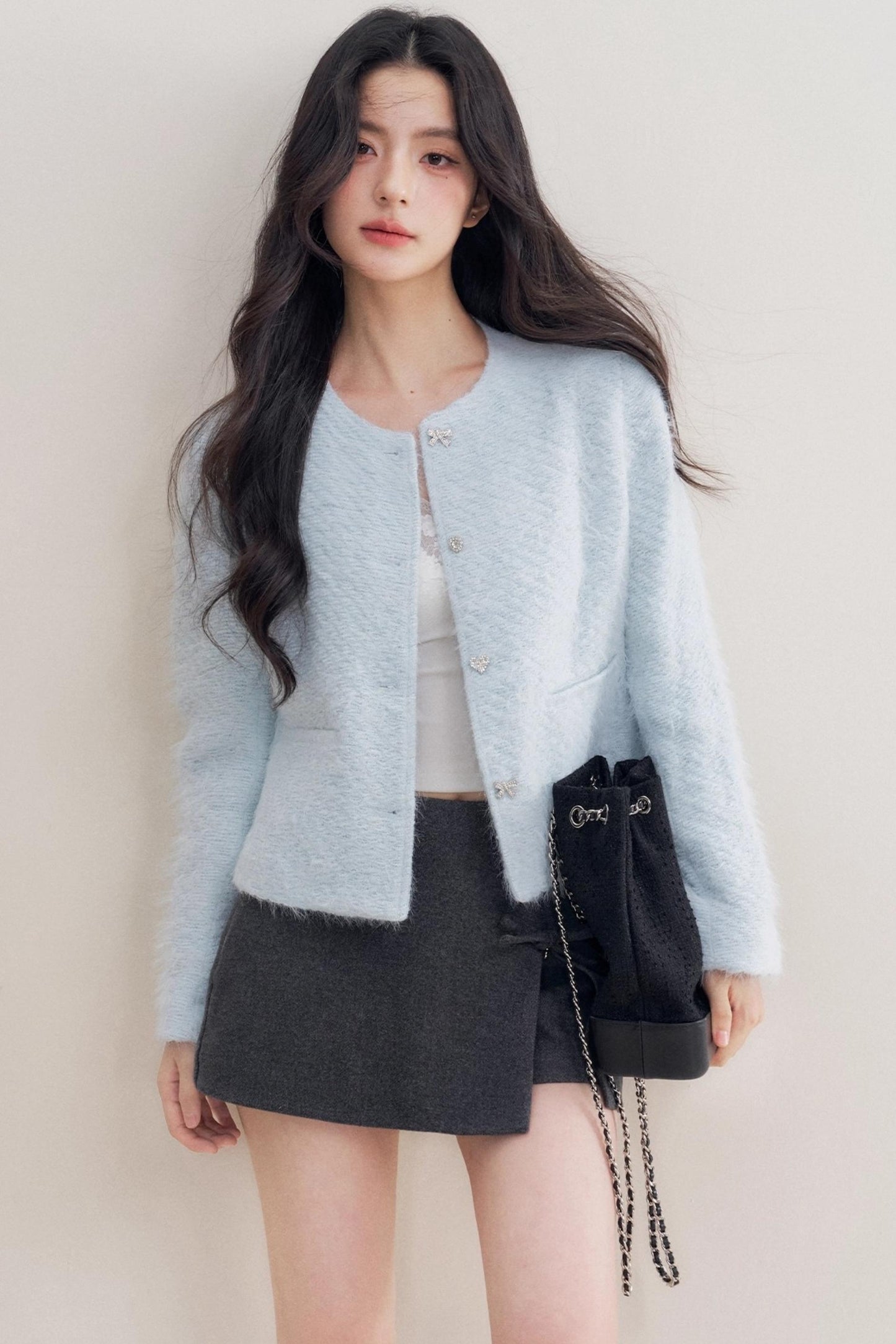 Winter Wool Blend Crew Neck Jacket
