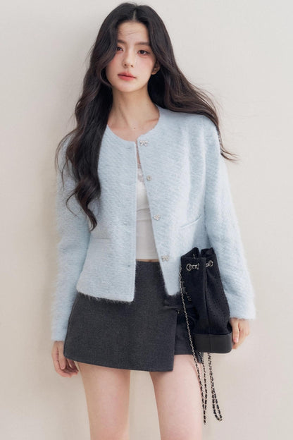 Winter Wool Blend Crew Neck Jacket