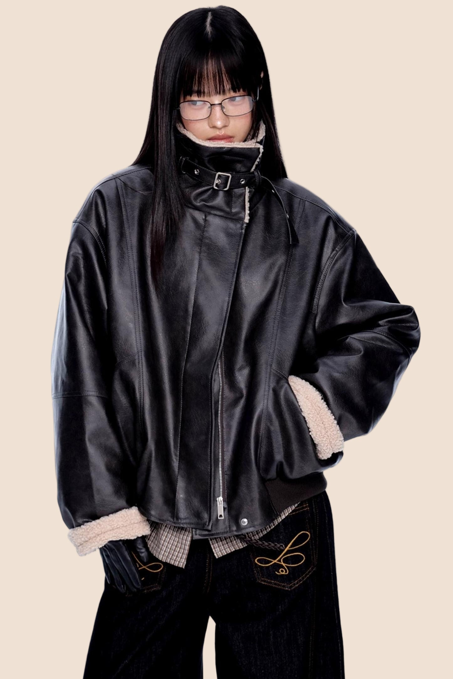 Fur Collar Color-Blocked Jacket