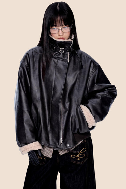 Fur Collar Color-Blocked Jacket