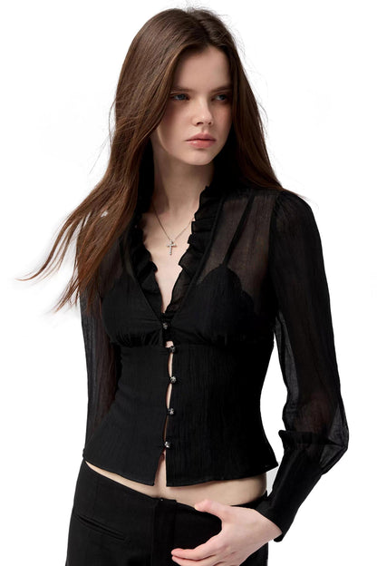 Dark Girl Ruffled Shirt Slim Set-Up