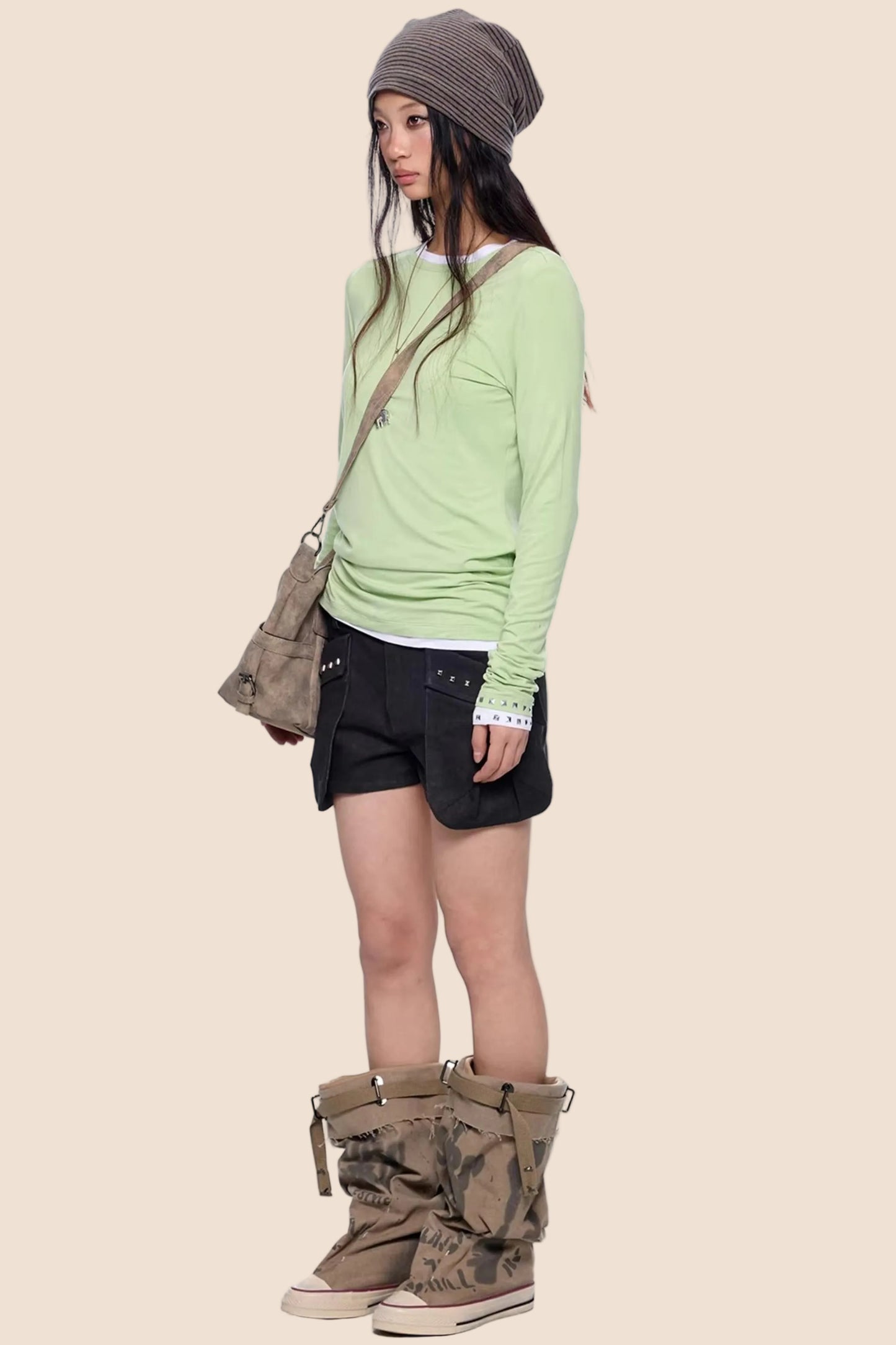 Retro-Slim-Oberteil mit Nieten