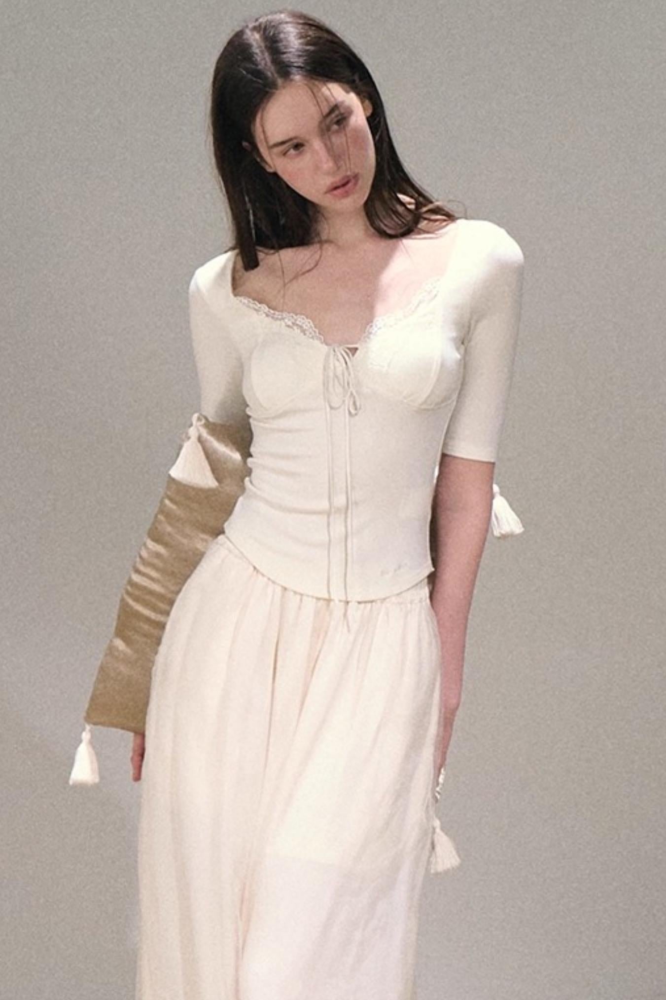 Taste of Cardamom Lace Knit V-Neck Top